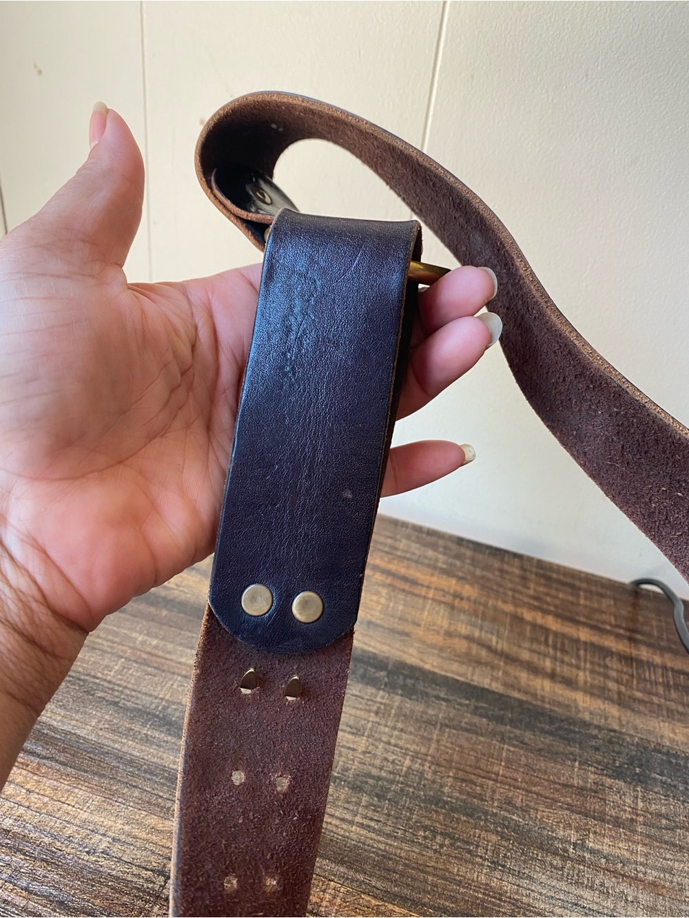 Dark Brown Leather Belt with Brass Hardware - Picture 8 of 8